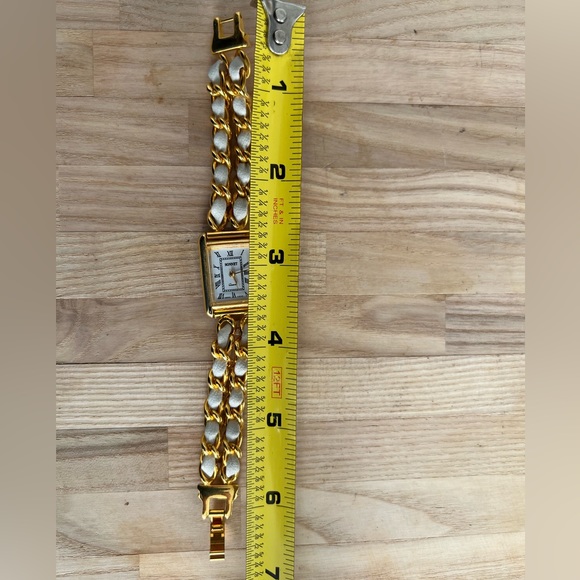 Sonnet Ladies Watch Gold Tone and White Leather Weave Bracelet White Dial - Picture 9 of 9